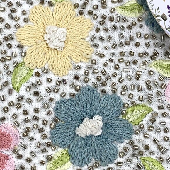 Egg Shaped Pillow Decorative Embellished Beaded Floral 16" NWT - Picture 2 of 8